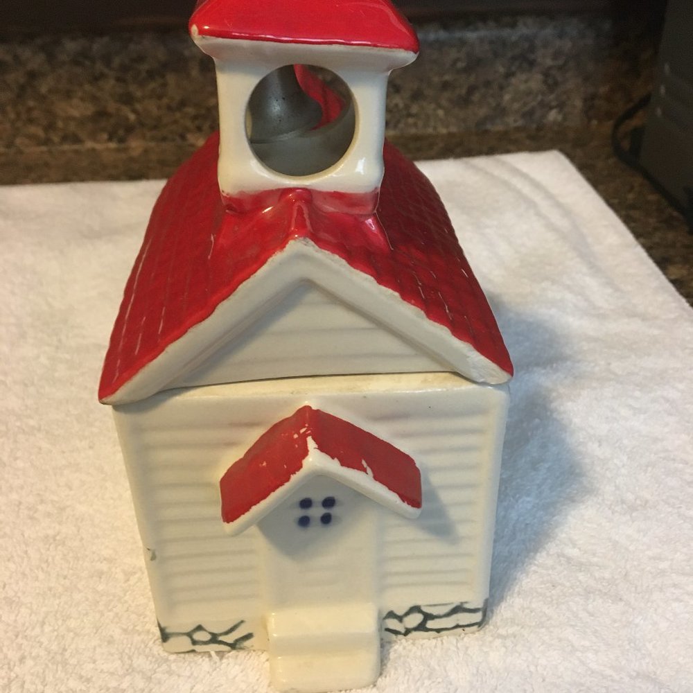Vintage Small Red and White Hand Painted Church